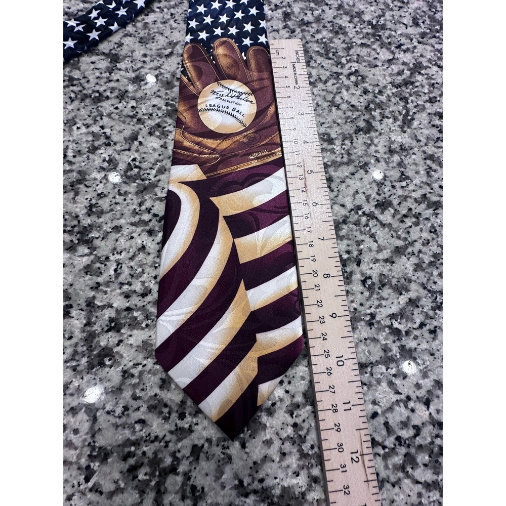 Steven Harris Men's Tie Red White Blue Stars‎ Stripes Patriotic Baseball - Picture 5 of 5